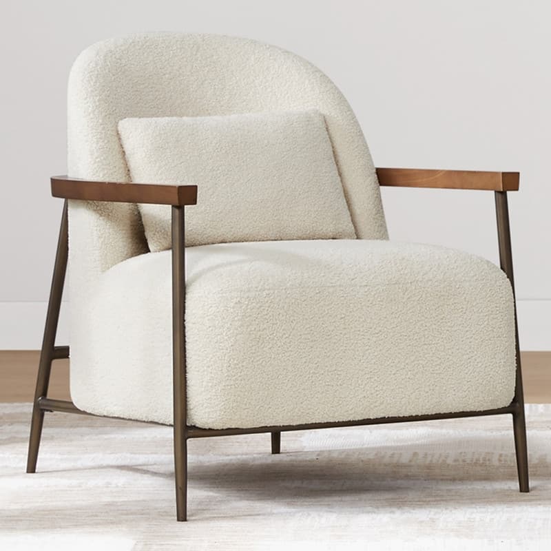 Spruce & Spring Anthony Modern Upholstered Faux Sherpa Chair with Wood Arms&Metal Legs