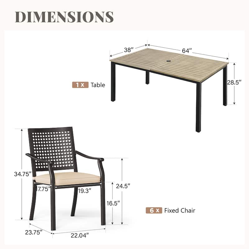 7-Piece Patio E-coating Dining Set of 6 Stackable Chairs & 1 Metal Dining Table