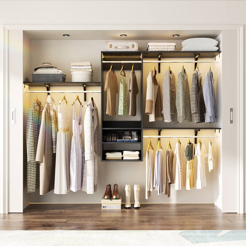96'' W Wall-mounted Closet System with Storage Shelves and Hanging Rods,Adjustable Walk-in Closet Organizer System - No Drawer - Black