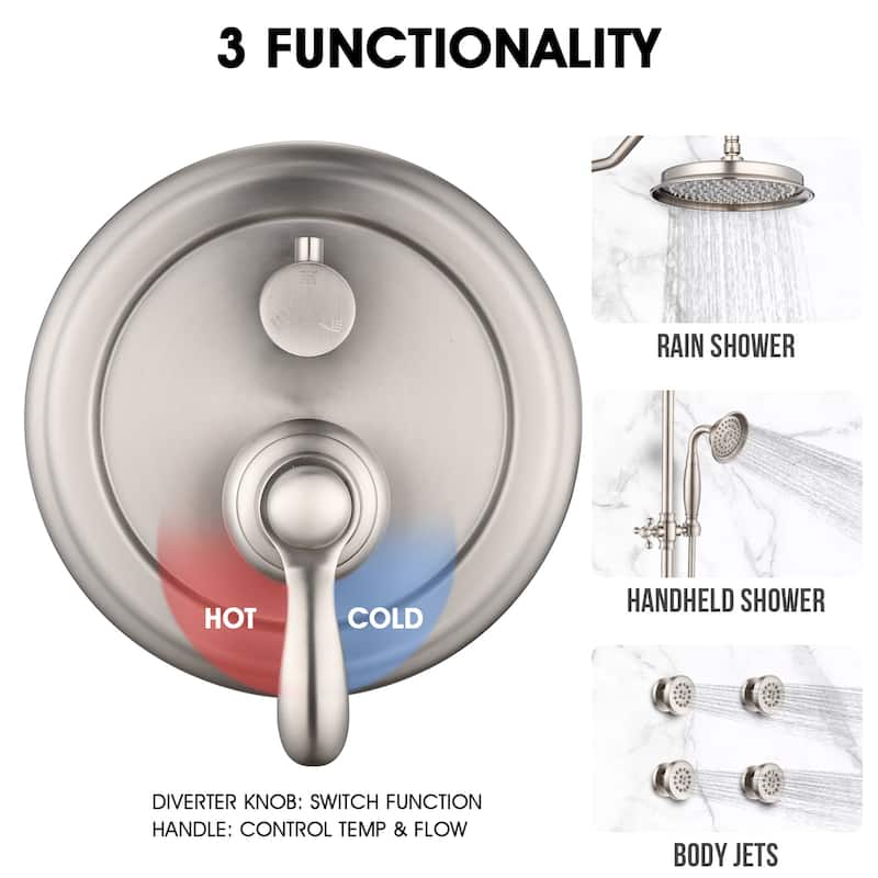 PROOX 9" Rain ShowerHead Body jet System with handheld shower Rough-in Valve