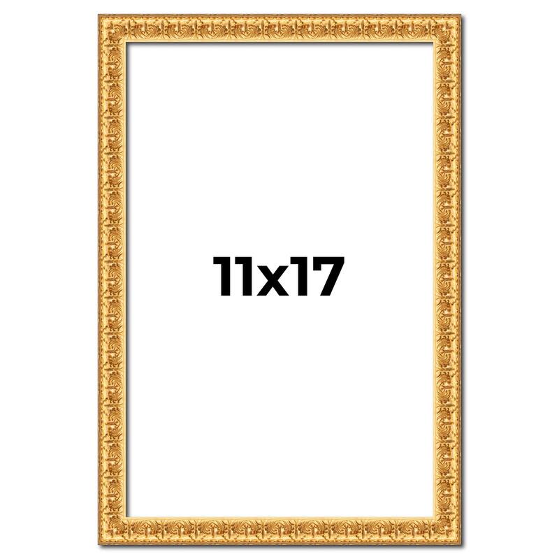 11x17 Frame Gold Real Wood Picture Frame Width 1 inches | Interior