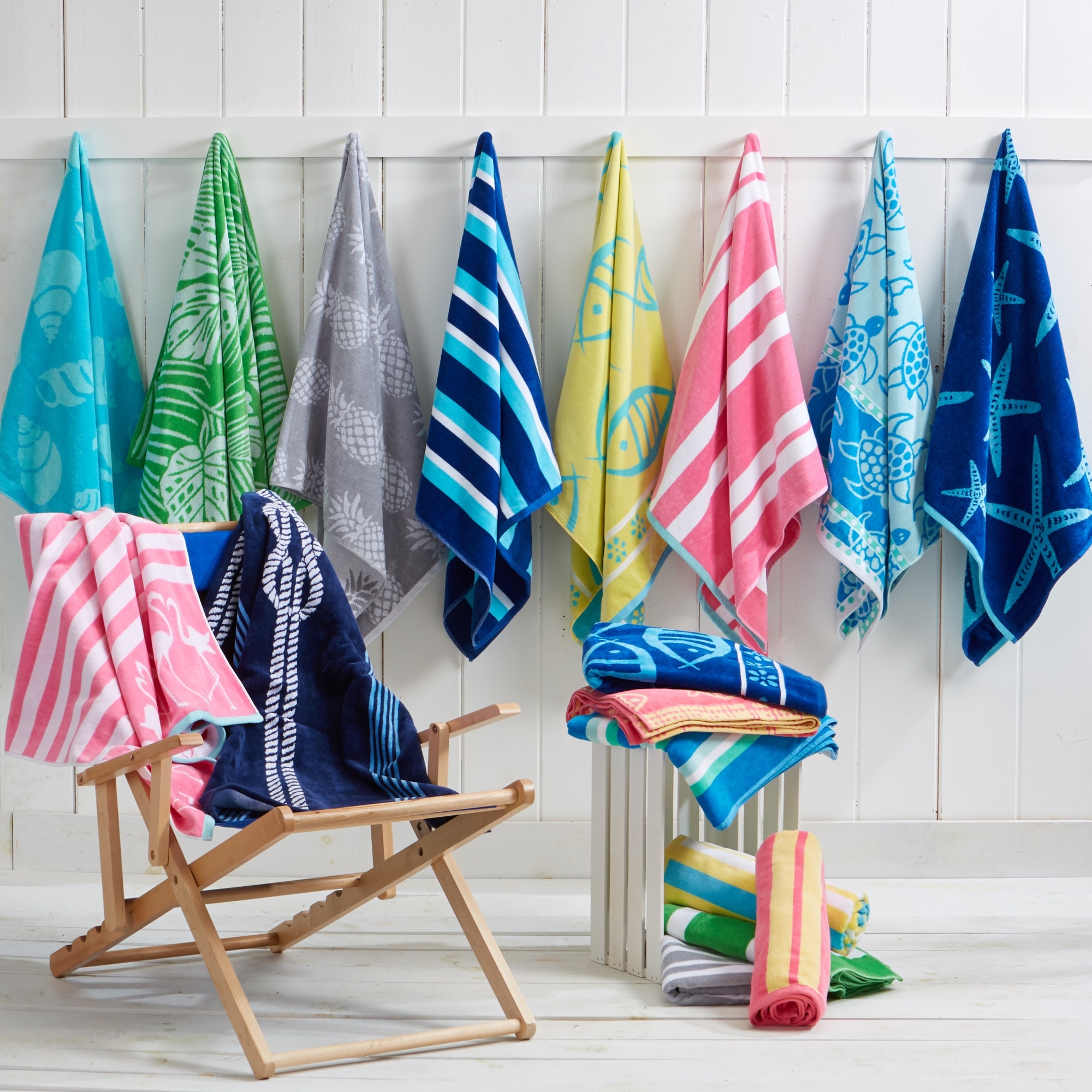 Jacquard 100% Cotton Blue Striped w/ Starfish Theme Oversized Beach Towel 
