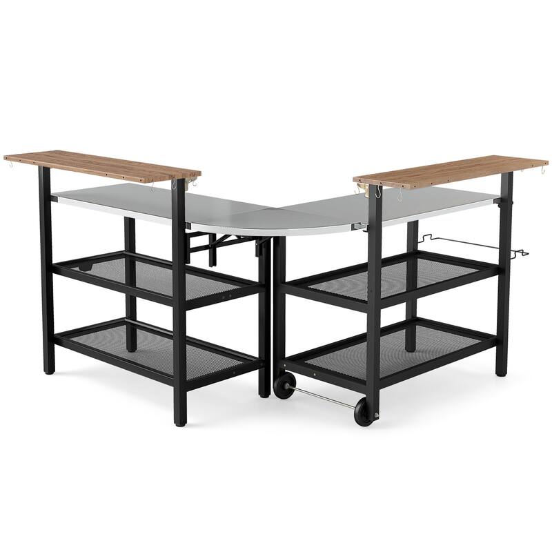 Gymax Patio Bar Table & Rolling Bar Cart w/Flip-Up Top Storage Shelves - Kitchen Cart - Multi