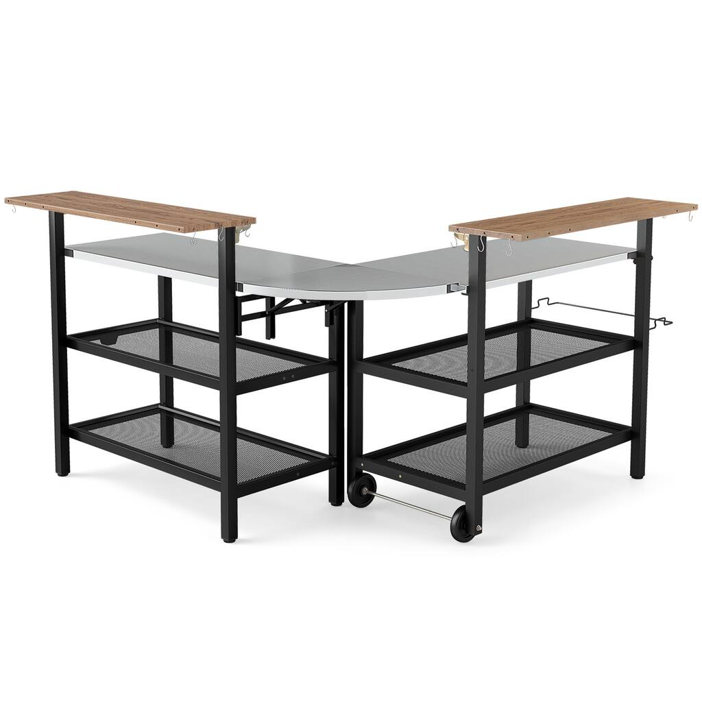 Gymax Patio Bar Table & Rolling Bar Cart w/Flip-Up Top Storage Shelves