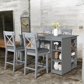 Farmhouse 5-Piece Counter Height Dining Table Set with 3-Tier Storage ...