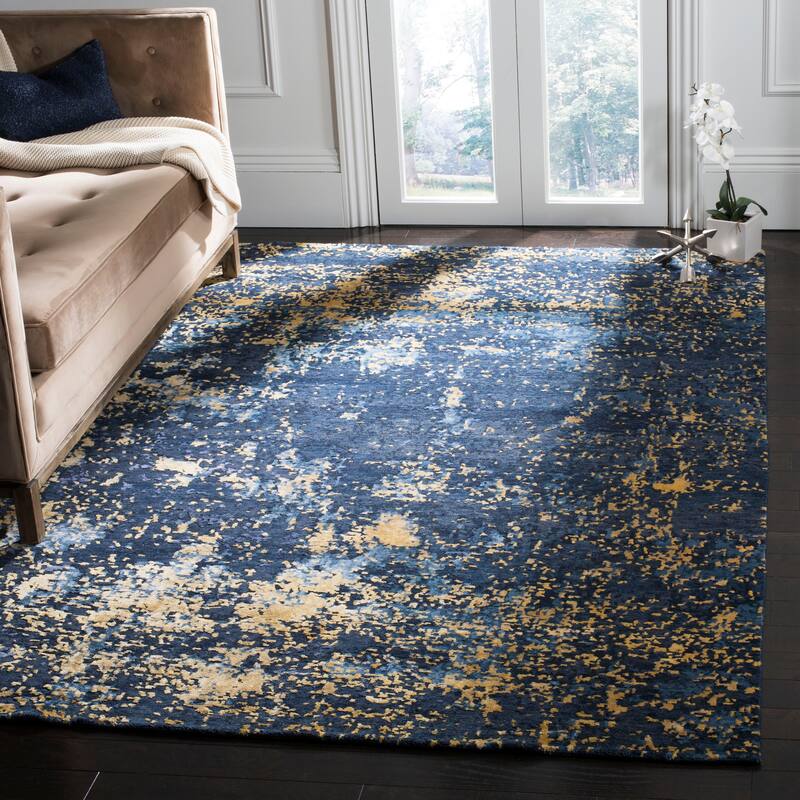 SAFAVIEH Couture Handmade Tiffany Aliyya Modern Abstract Viscose Rug - 9' x 12' - Navy/Gold
