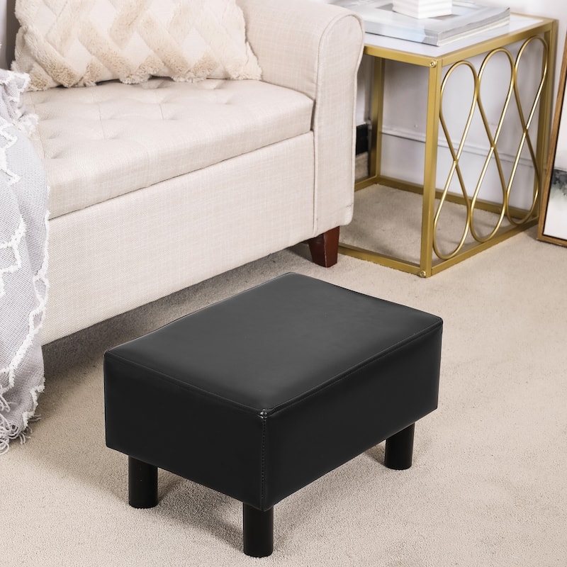 Adeco Rectangle Footrest Ottoman Faux Leather Foot Stool