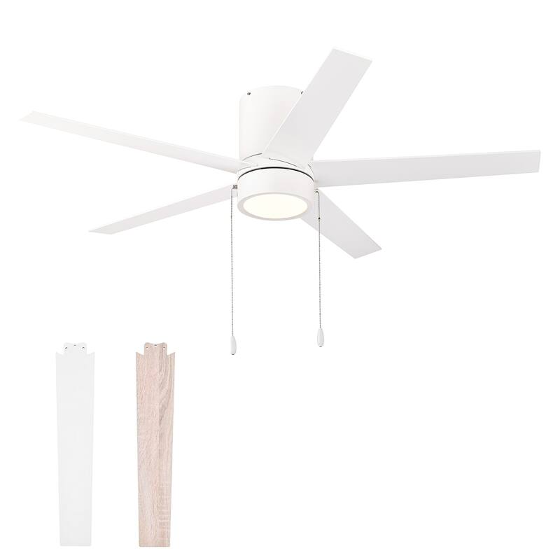 52 in. Indoor Flush Mount Ceiling Fan with 5 Blades & 18W 3CCT LED - 3 Finish Options, Pull Chain Control