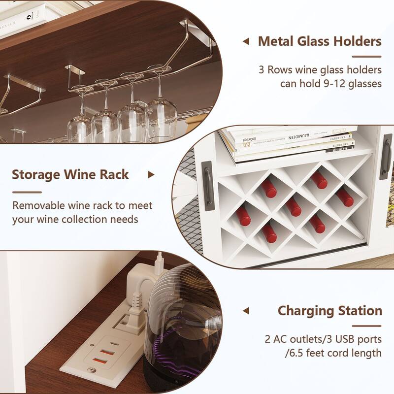 Meyreso Food storage cabinet Contemporary/Modern White Kitchen hutch with Wine Storage