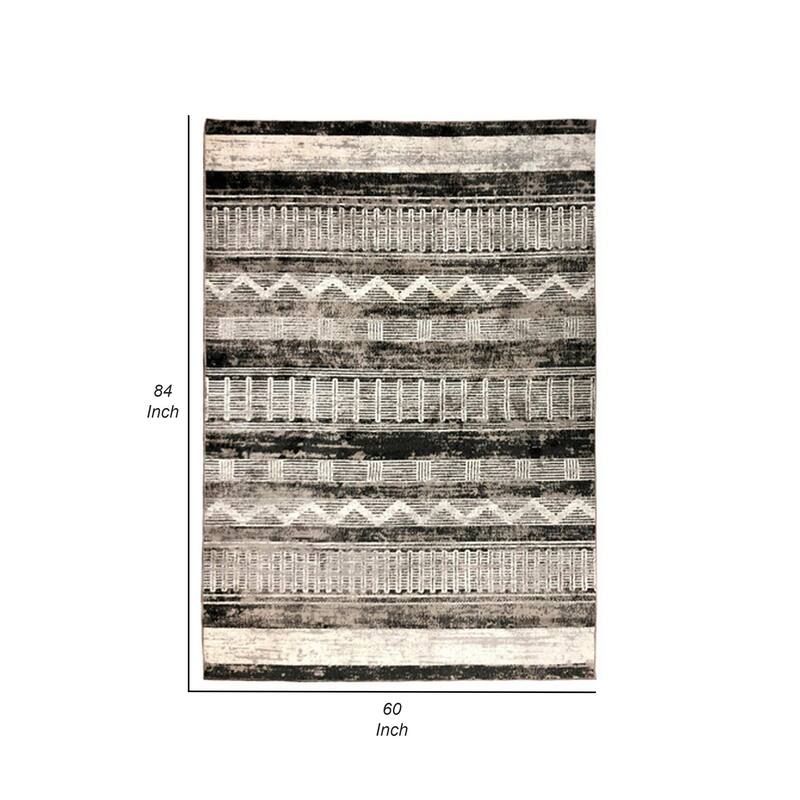 Chia 5 x 7 Area Rug, Woven Tribal Design, Cream and Black Polyester Fabric - 5 x 7
