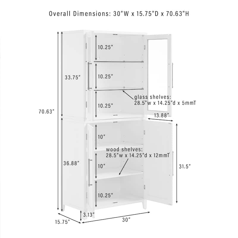 Crosley Roarke Pantry Storage Cabinet With Glass Door Hutch