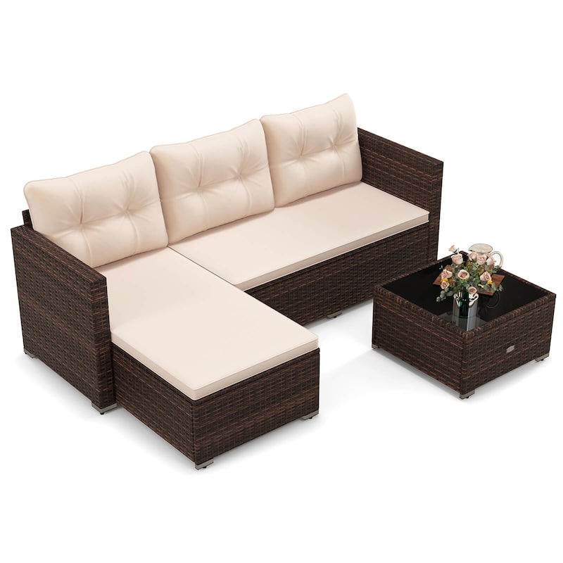 Costway 4 Seats Outdoor Wicker Furniture Set with Tempered Glass - See Details
