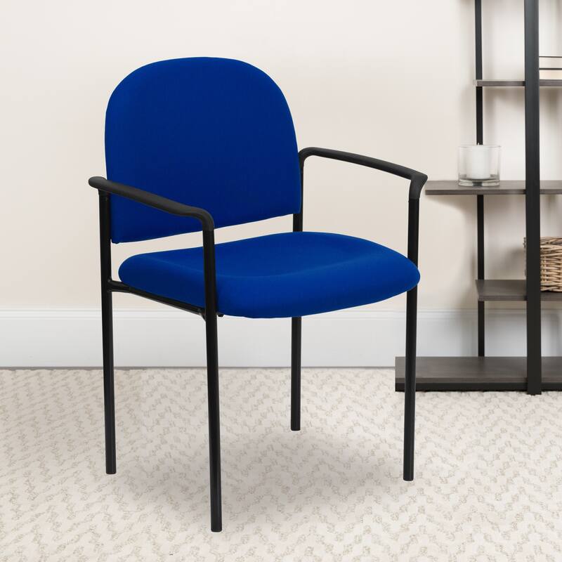 Comfort Stackable Steel Side Reception Chair with Arms - Navy Fabric