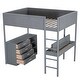 preview thumbnail 10 of 15, Full Size Loft Bed with Convertible Desk, Storage Shelf & 4 Drawers, Teddy Fleece Wood Bed Frame with Full-Length Guardrail