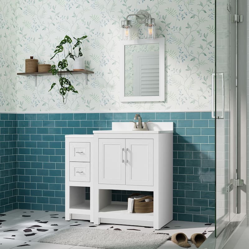 Blakely Vanity with Mirror and 12-inch Side Cabinet - 25" Vanity - White