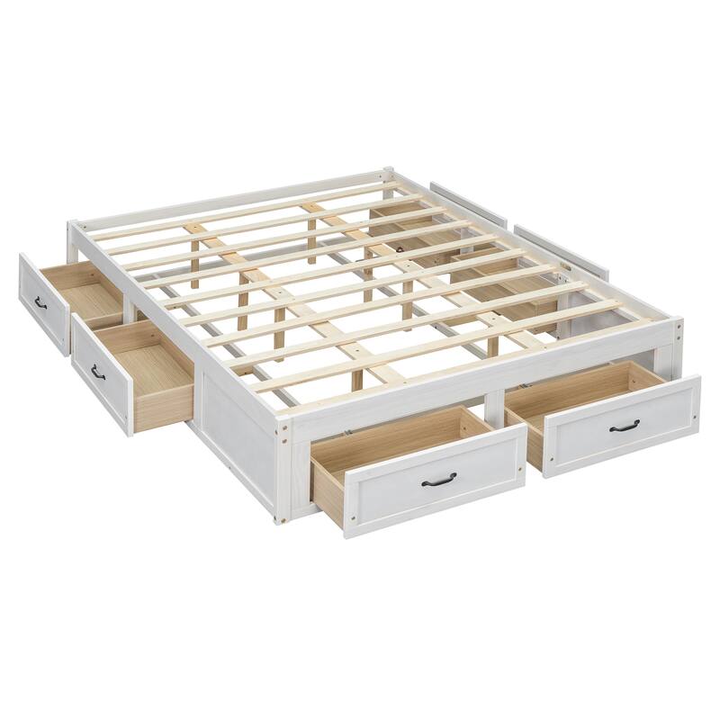 Queen Size MDF Platform Bed with 6 Storage Drawers