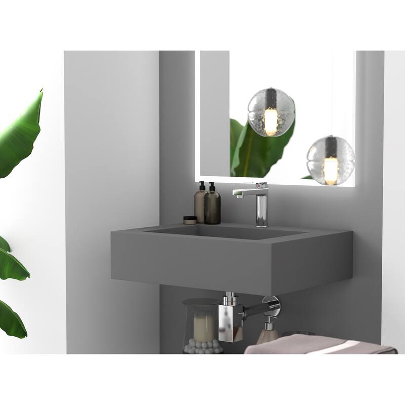 Pyramid Solid Surface Wall-Mounted Bathroom Sink - 24" - Grey