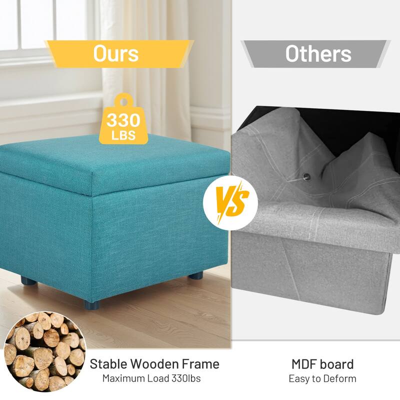 Comfy 17 in.H Linen Upholstered Storage Ottoman Resting Footstool with Flip Top for Living Room Bedroom