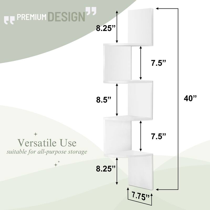 Sorbus 5-Tier Zig Zag Geometric Corner Wall Book Shelf Unit, Decorative Floating Wall Shelf