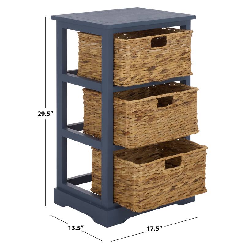 SAFAVIEH Evaline Distressed Black 3 Wicker Basket Storage Unit - 17.3" x 13.4" x 29.5" - 17"W x 13"D x 30"H