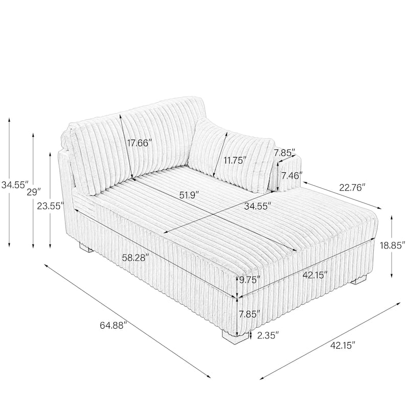 42" W Plush Corduroy Upholstered Chaise Lounge Sleeper for Living