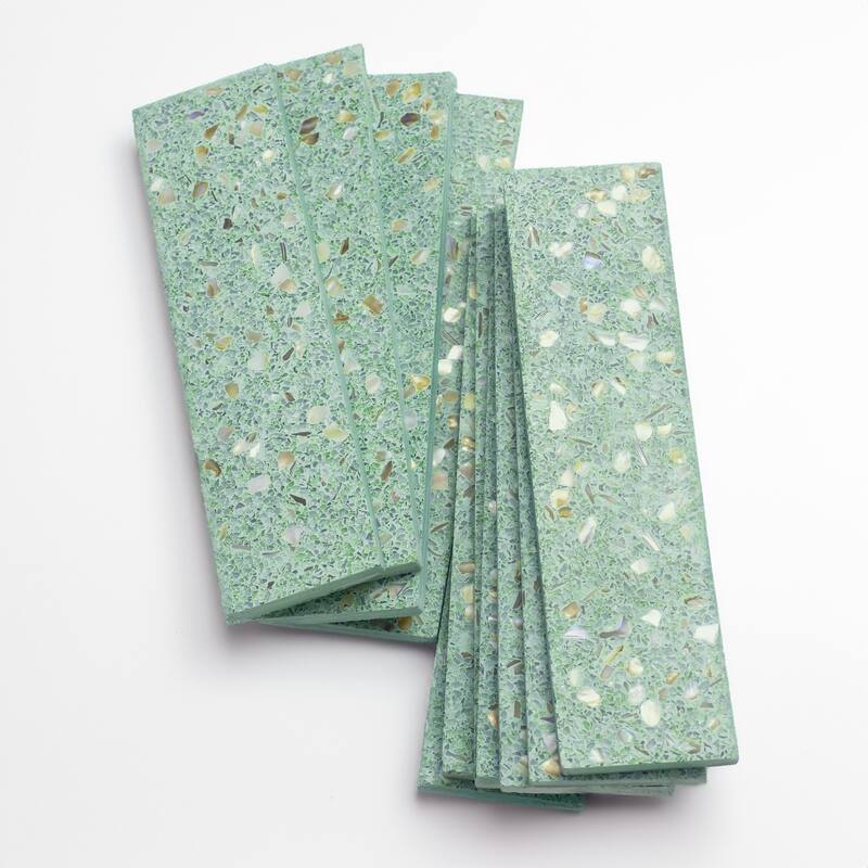 Amalfi 3x12 in. Glossy Shell, Terrazzo Elongated Subway Wall and Floor Tile (5 sq ft/case, 20-Pack)