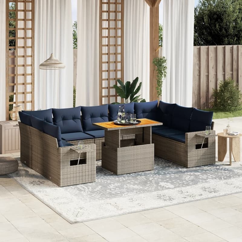 vidaXL Patio Sofa Set with Cushions Outdoor Furniture 10 Piece Poly Rattan - 24.4 x 24.4 x 27.2 - Grey