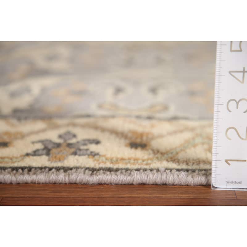Grey Floral Oushak Runner Rug Hand-knotted Wool Carpet - 2'7"x 10'2"