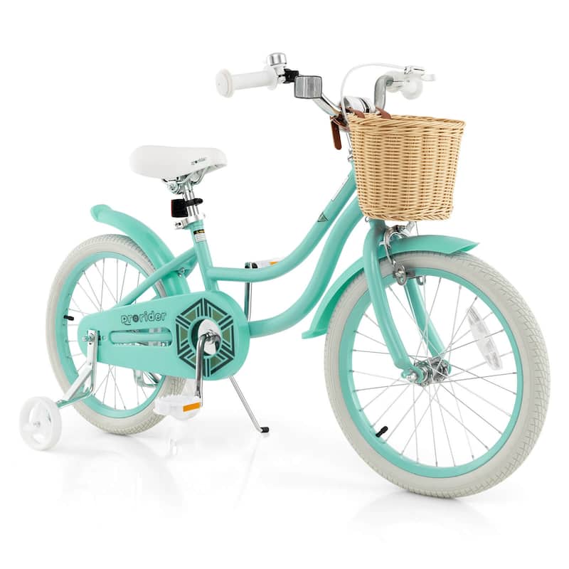 18" Kid's Bike w/ Training Wheels Adjustable Handlebar Seat Handbrake - Green
