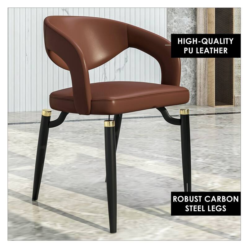Entice Dining Chairs Set of 2 Upholstered Leather with Iron Legs Modern Accent Arm Chairs