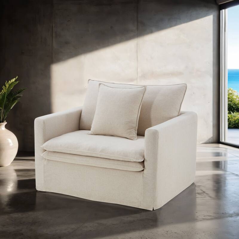 Furniture of America Caspian FSC & OEKO TEX Fabric Arm Chair with Feather Blend Cushions - Taupe