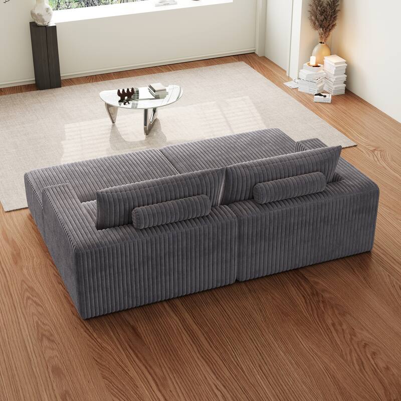 102" Corduroy Cloud Sofa Oversized Modular Sleeper Sofa for Livingroom Plush Sectional Loveseat with 2 Removable Footstool