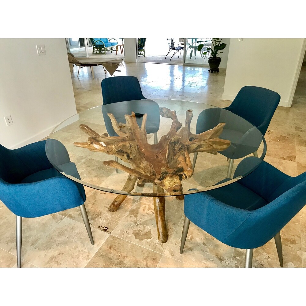 Chic Teakchic Teak Rustic Teak Wood Root Dining Table Including A 63 Inch Round Glass Top Brown Dailymail