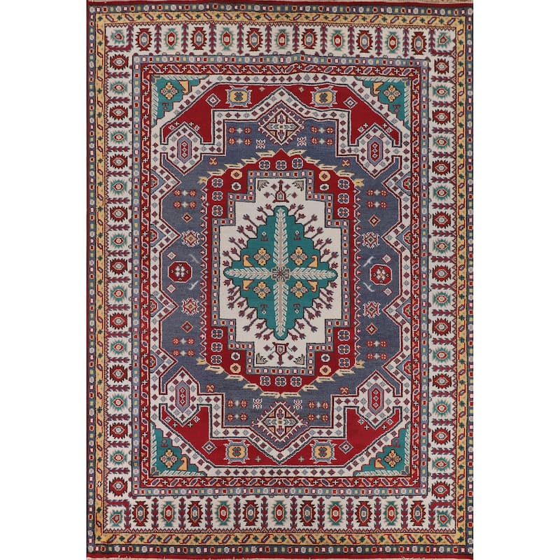 Geometric Kazak Area Rug Handmade Wool Carpet - 8'10" x 11'11"
