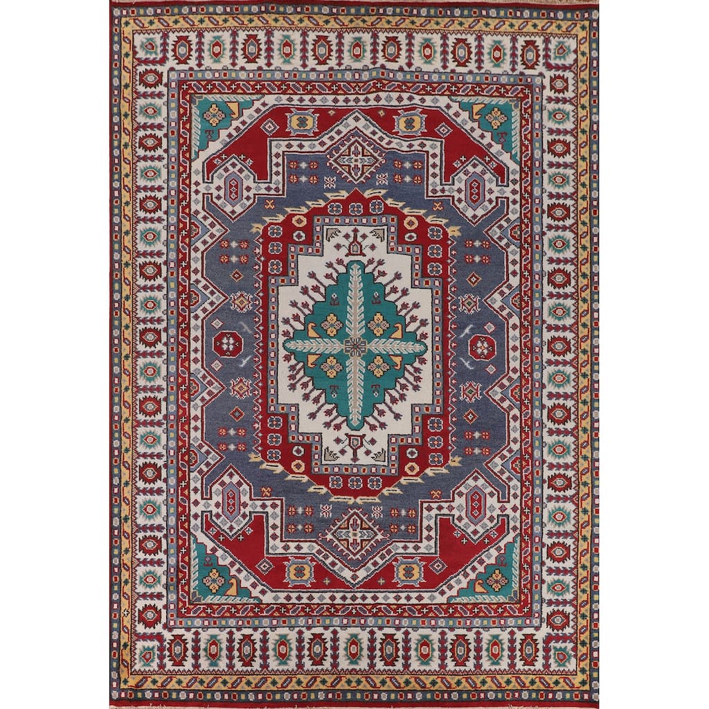 Geometric Kazak Area Rug Handmade Wool Carpet - 8'10" x 11'11"