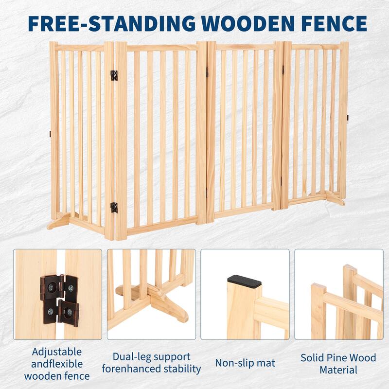 Wooden Freestanding Dog Gate, Collapsible Pet Gate with Support Feet, Indoor Dog Fence for The House,Doorways, Stairs,