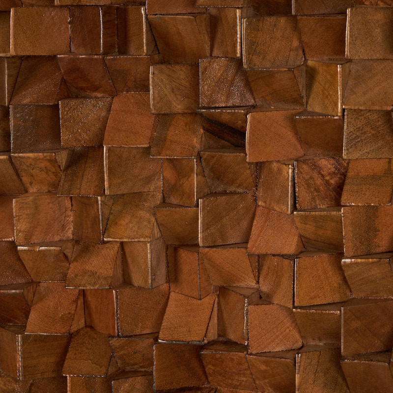 Brown Mango Wood Handmade 3D Cube Inspired Panel Geometric Home Wall Decor
