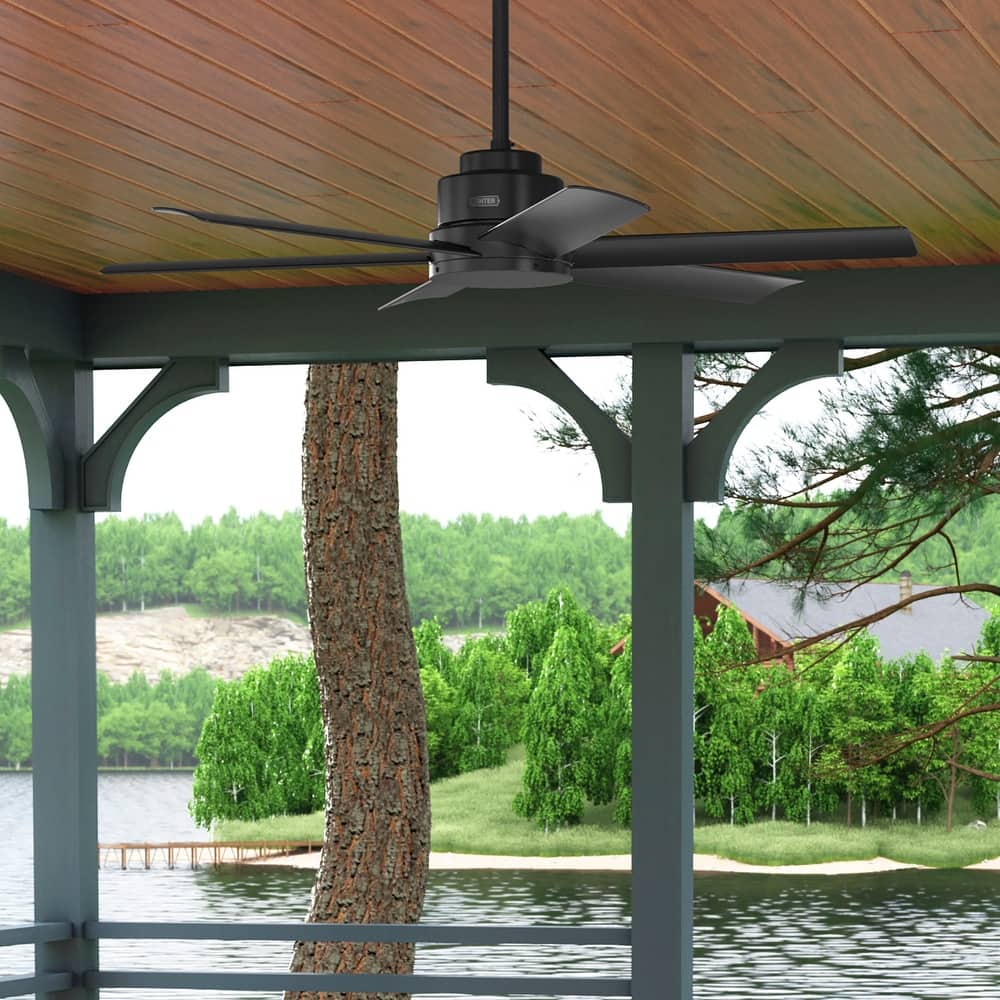 Hunter 52" Kennicott Outdoor Ceiling Fan, Wall Control - Contemporary, Industrial, Transitional - Windmill - Damp Rated!