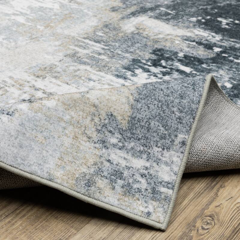 Vista Home Sunderland Abstract Shadows Washable Grey/Ivory Rug Mat