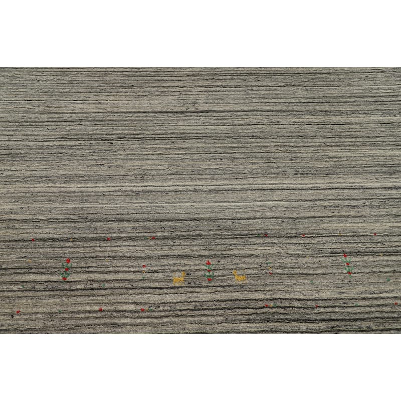 Hand Knotted Oriental Viscose Silk Carpet Tribal Animal Pictorial Greys & Charcoal Gabbeh Area Rug - 9' 11'' X 9' 11''