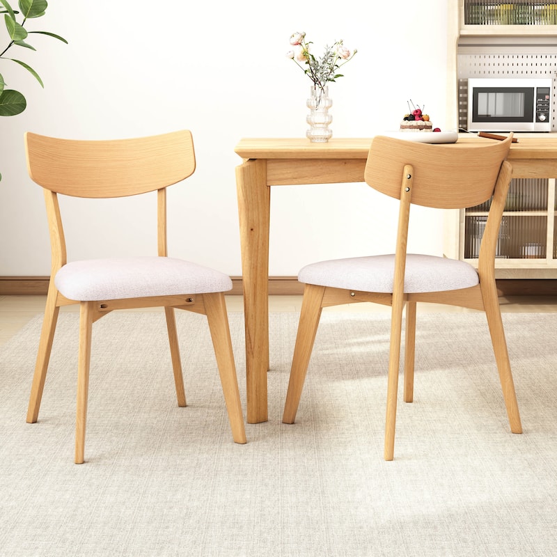Christopher Knight Home-Chazz Mid-Century Modern Upholstered Rubberwood Dining Chairs (Set of 2/4) - 2-Piece - Light Beige+Natural
