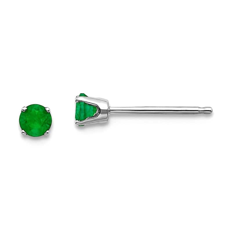 Curata 14k White Gold 3mm Small Round Genuine Gemstone Birthstone Post Earrings - Emerald