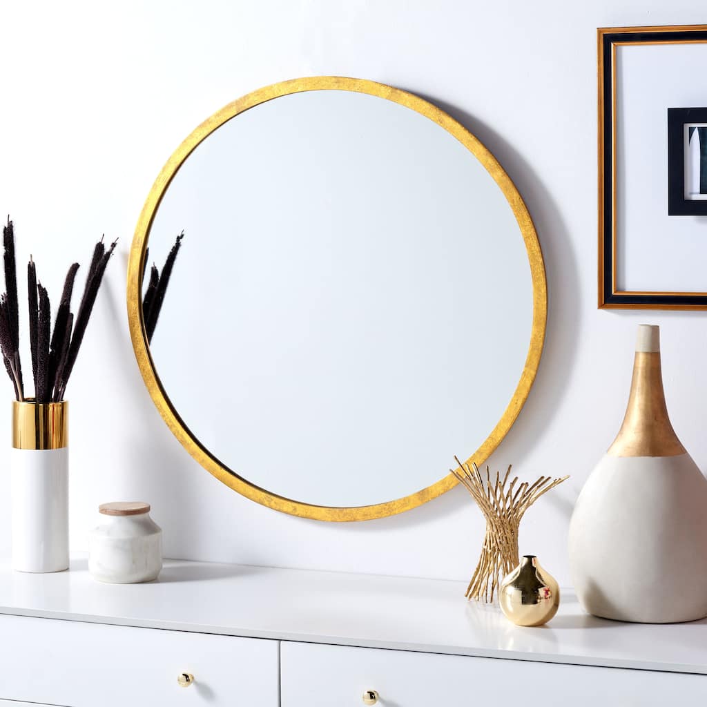 SAFAVIEH Tiesha 30-inch Round Gold Foil Mirror - 30" W x 1.3" D x 30" H - 30Wx1Dx30H