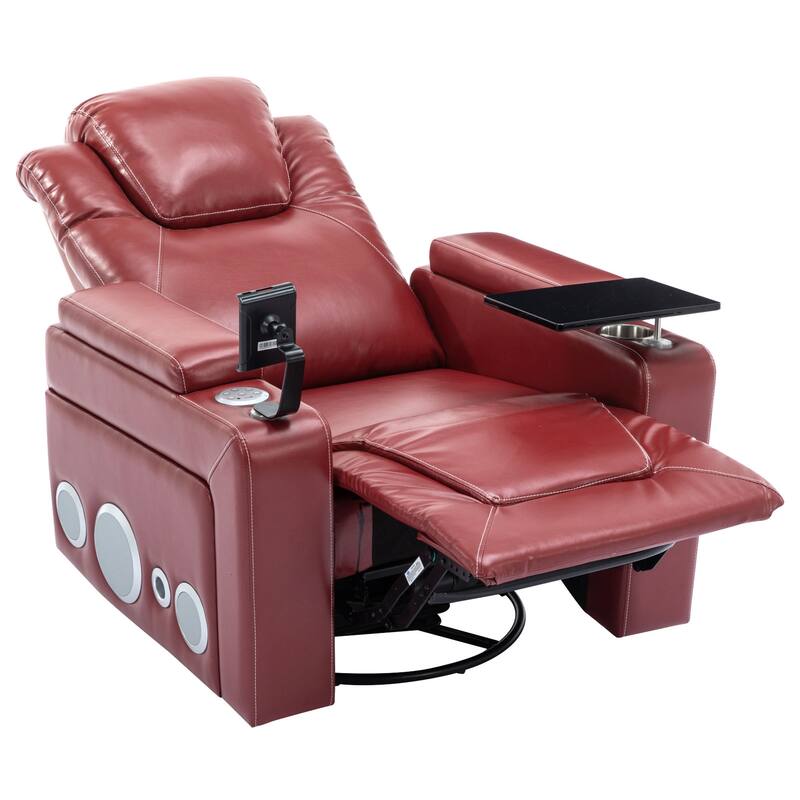 270 Degree Swivel PU Leather Power Recliner Individual Seat Home Theater Recliner with Surround Sound， Removable Tray Table