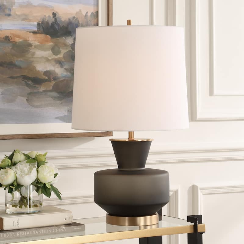 Frosted Glass Base Table Lamp with Tapered Shade - 28" - Black