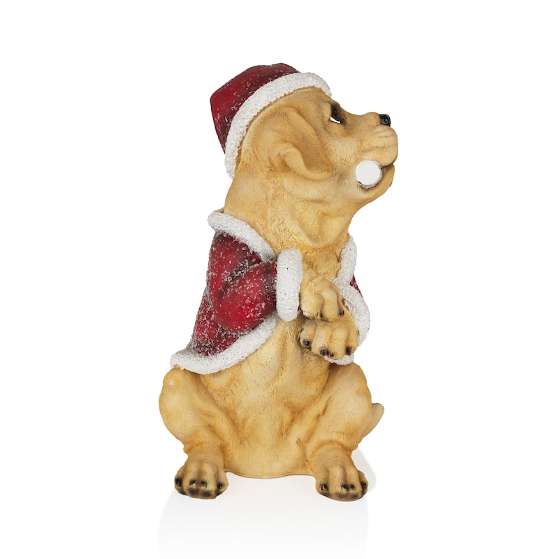 Christmas Santa Golden Labrador Puppy Statuary - 11" H