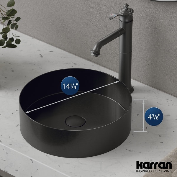 dimension image slide 0 of 3, Karran Cinox Stainless Steel Round Vessel Sink
