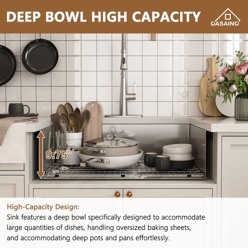 Handmade Stainless Steel 18-Gauge Single Bowl Farmhouse Apron Kitchen Sink with Bottom Grid and Basket Strainer - 36" x 22" x 10"