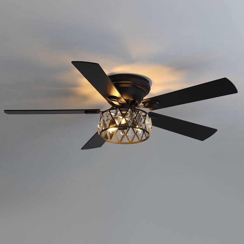 52 inch 5-Blade Flush Mount Crystal Ceiling Fan with Light Remote