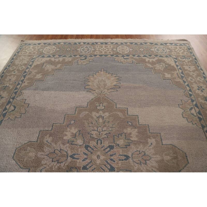 Geometric Oushak Style Area Rug Hand-knotted Oriental Wool Carpet - 8'9"x 11'9"